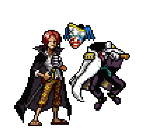 A Pixel Art Of A Man Standing Next To A Clown With A Big Mouth Sticker