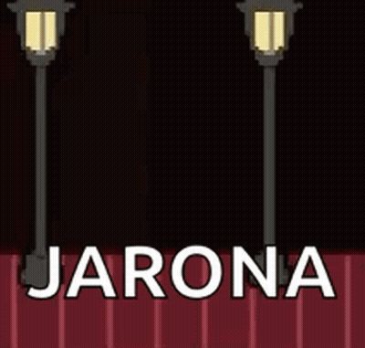 A Pixel Art Of A Man Standing Next To A Lamp Post With The Name Jarona Written Below Him GIF