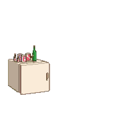A Pixel Art Of A Man Standing Next To An Open Refrigerator Filled With Food . Sticker