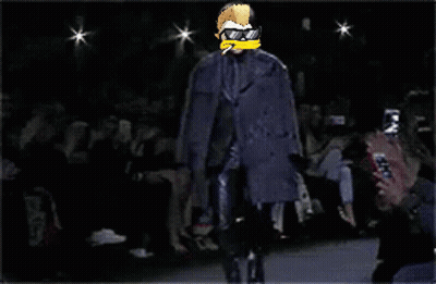 A Pixel Art Of A Man Walking Down A Runway Wearing Sunglasses And A Cigarette GIF
