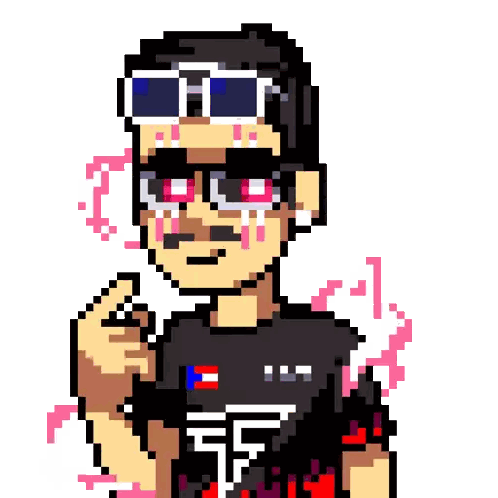 A Pixel Art Of A Man Wearing Sunglasses And A Shirt That Says Ff On It Sticker