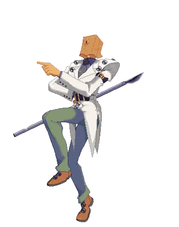 A Pixel Art Of A Man With A Bag On His Head Pointing At Something Sticker