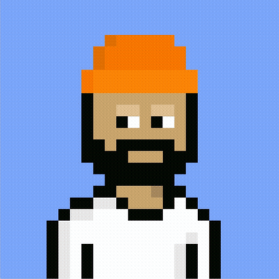 A Pixel Art Of A Man With A Beard Wearing An Orange Hat And A White Shirt GIF