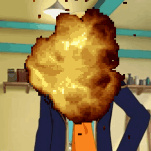 A Pixel Art Of A Man With A Huge Explosion Behind Him GIF
