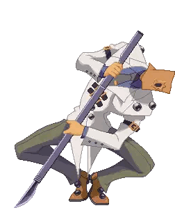 A Pixel Art Of A Man With A Paper Bag On His Head Holding A Spear Sticker