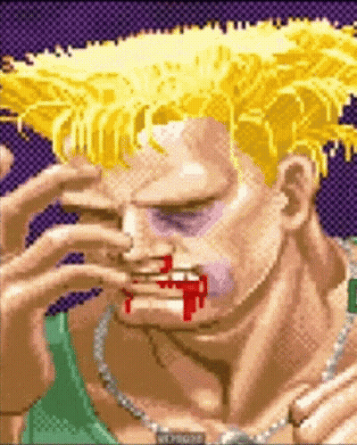A Pixel Art Of A Man With Blood Coming Out Of His Nose And Mouth . GIF