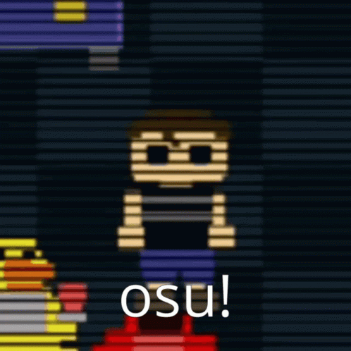 A Pixel Art Of A Man With The Words Osu Written Below Him GIF