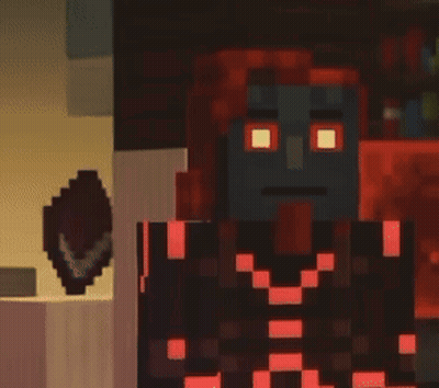 A Pixel Art Of A Minecraft Character With A Blue Face And Red Hair . GIF