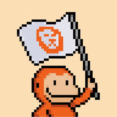 A Pixel Art Of A Monkey Holding A Flag With A Letter S On It GIF
