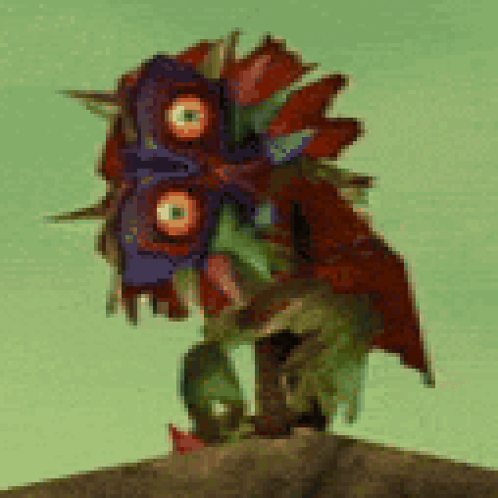 A Pixel Art Of A Monster With A Mask On Its Face Standing On A Rock . GIF