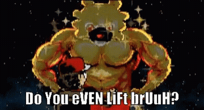 A Pixel Art Of A Monster With The Words `` Do You Even Lift Bruuh '' Written Below It . GIF
