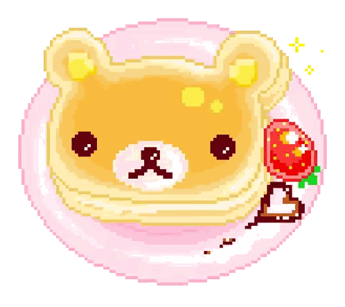 A Pixel Art Of A Pancake With A Teddy Bear Face And A Strawberry On It Sticker