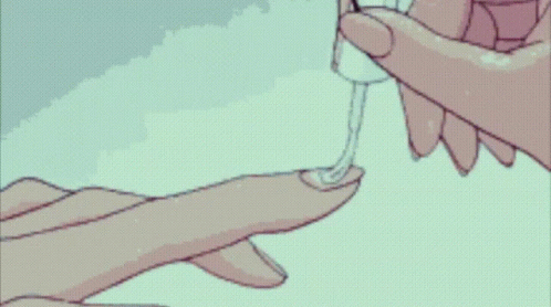 A Pixel Art Of A Person Applying Nail Polish To Their Nails GIF
