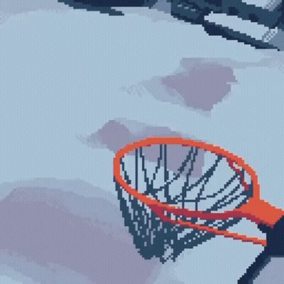 A Pixel Art Of A Person Holding A Basketball In A Hoop GIF