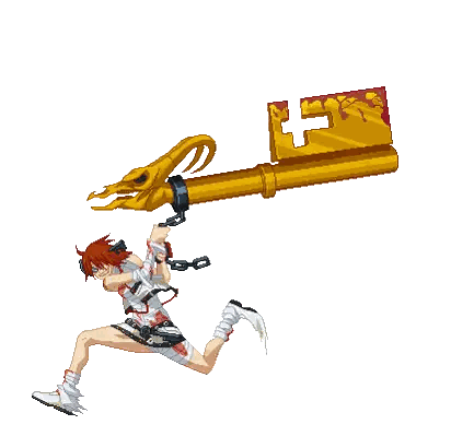 A Pixel Art Of A Person Holding A Large Key With The Letter T On It Sticker