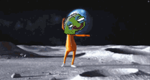 A Pixel Art Of A Person On The Moon With A Green Head GIF