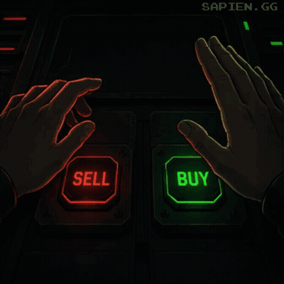 A Pixel Art Of A Person Pressing A Sell Button In A Dark Room GIF
