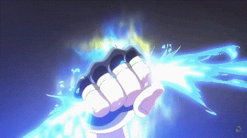 A Pixel Art Of A Person 'S Fist With A Blue Light Behind It GIF