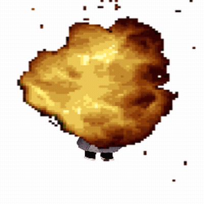 A Pixel Art Of A Person Standing In Front Of A Huge Explosion . GIF