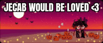 A Pixel Art Of A Person Standing In Front Of Pumpkins With The Words `` Jecab Would Be Loved < 3 '' . GIF