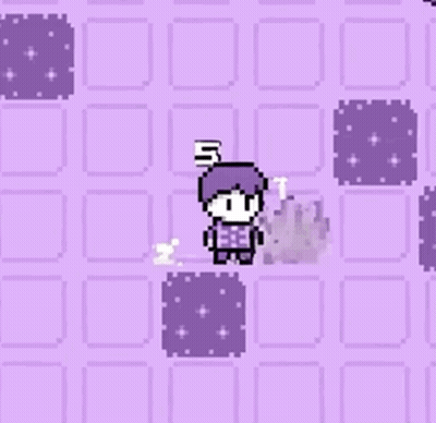 A Pixel Art Of A Person Standing Next To A Flower In A Purple Room . GIF