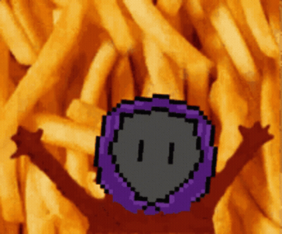 A Pixel Art Of A Person Surrounded By French Fries With Their Arms Outstretched GIF