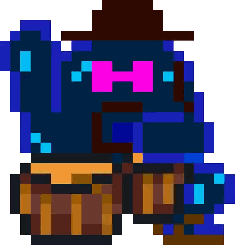 A Pixel Art Of A Person Wearing A Hat , Bow Tie , And Sunglasses . Sticker