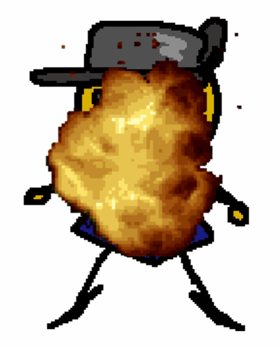 A Pixel Art Of A Person Wearing A Hat With A Huge Explosion Coming Out Of It GIF