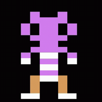 A Pixel Art Of A Person Wearing A Purple And White Striped Shirt And Brown Legs . GIF