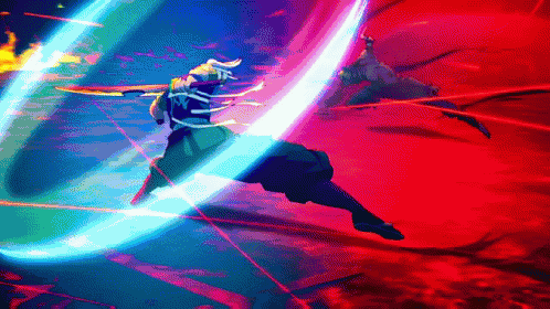 A Pixel Art Of A Person With A Sword In A Red Background GIF