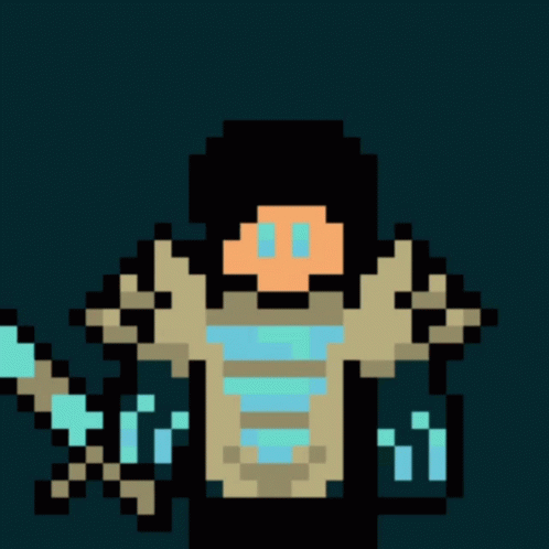 A Pixel Art Of A Person With A Sword In Their Hand GIF