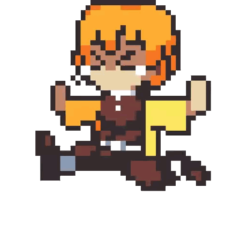 A Pixel Art Of A Person With Orange Hair And A Yellow Jacket Sticker