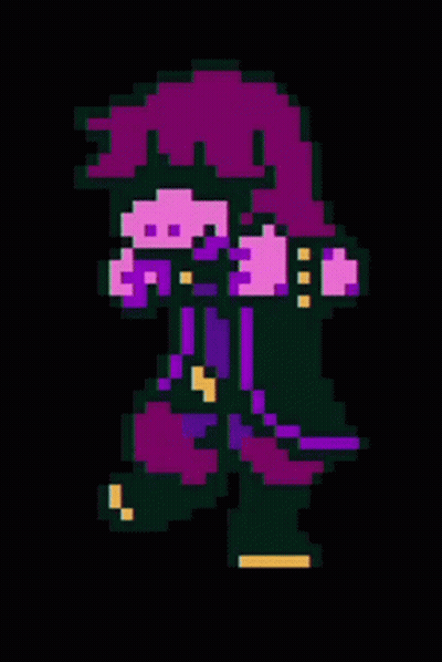A Pixel Art Of A Person With Purple Hair And A Purple Hat . GIF