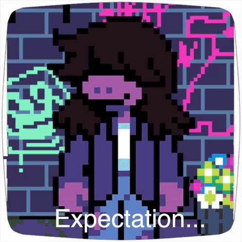 A Pixel Art Of A Person With The Word Expectation Written Below Them GIF