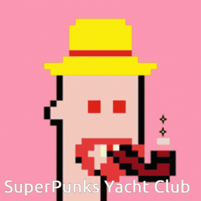 A Pixel Art Of A Person With The Words Superpunks Yacht Club GIF