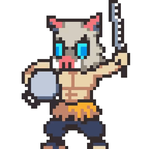 A Pixel Art Of A Pig Holding A Sword And A Ball Sticker
