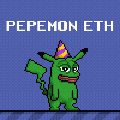 A Pixel Art Of A Pikachu Wearing A Party Hat With The Words Pepemon Eth Above It GIF