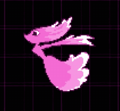 A Pixel Art Of A Pink Fish On A Grid Background . GIF
