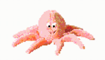 A Pixel Art Of A Pink Octopus With A Smiling Face On A White Background . GIF