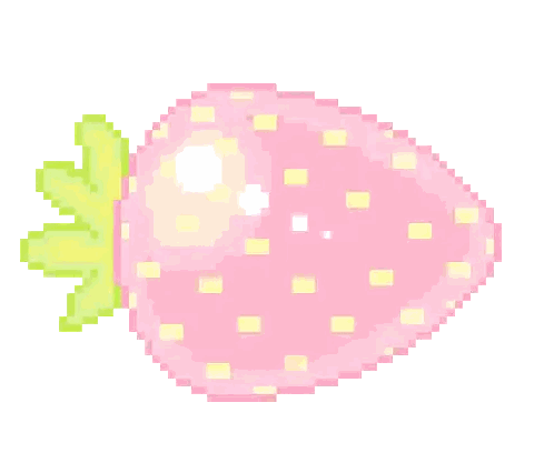 A Pixel Art Of A Pink Strawberry With Yellow Dots On It . Sticker