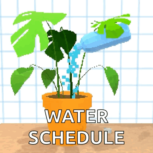 A Pixel Art Of A Plant Being Watered With The Words Water Schedule GIF