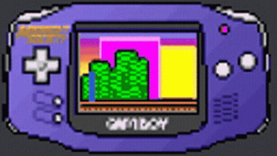 A Pixel Art Of A Purple Game Boy With A Game On It GIF