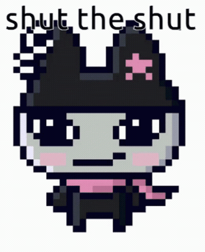 A Pixel Art Of A Rabbit With The Words Shut The Shut Written Below It GIF