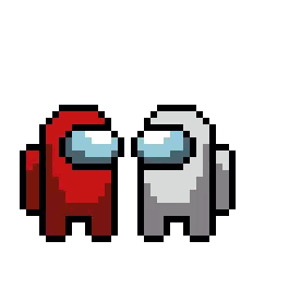 A Pixel Art Of A Red Among Us Character And A Ghost Sticker