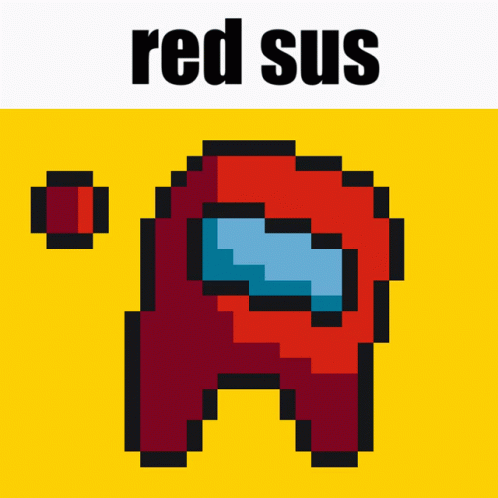 A Pixel Art Of A Red Among Us Character With The Words Red Sus Below It GIF