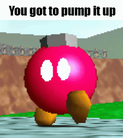 A Pixel Art Of A Red Ball With Two Eyes And The Words You Got To Pump It Up GIF