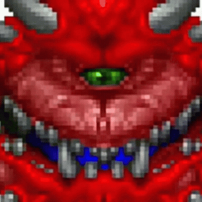 A Pixel Art Of A Red Monster With A Green Eye . GIF