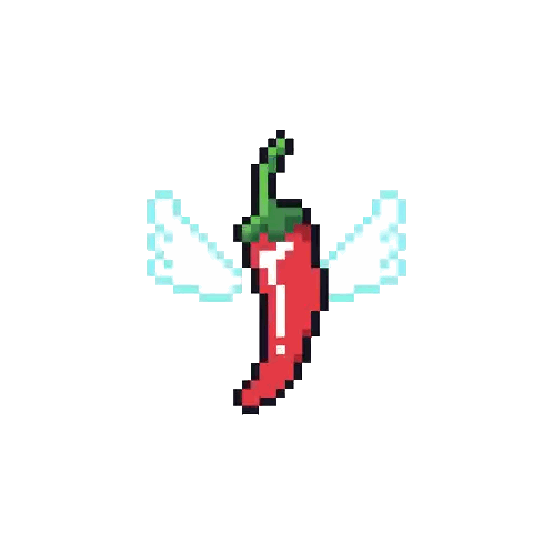 A Pixel Art Of A Red Pepper With Blue Wings Sticker