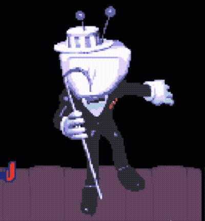 A Pixel Art Of A Robot In A Tuxedo And Top Hat GIF