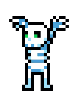 A Pixel Art Of A Robot With Green Eyes Sticker